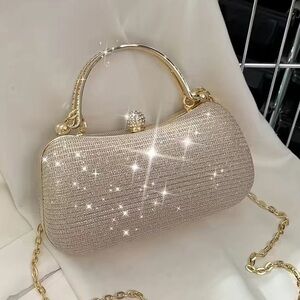 Elegant Champagne Gold Evening Satchel Bag Purse Clutch